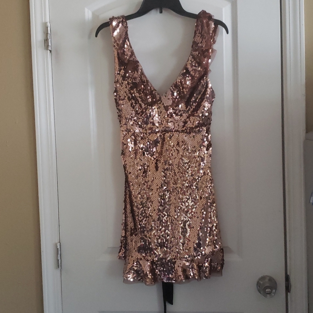 ♻️🆕️ New Free People Tribeca Rose Gold Mini Dress Size 4